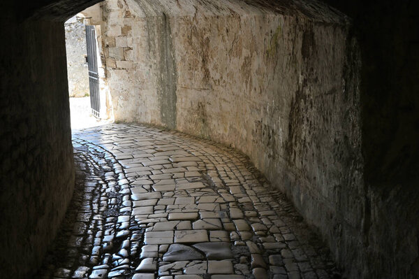 Old Stone footpath in Old Venetian fortress in Corfu town Greece