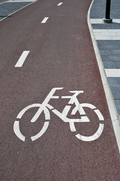 Carril Separado Para Bicicletas Para Montar Bicicleta Símbolo Bicicleta Blanca —  Fotos de Stock