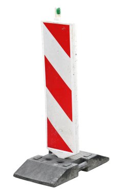 Kırmızı ve beyaz yol işareti. Beyaz arkaplanda yol gösterme engeli.