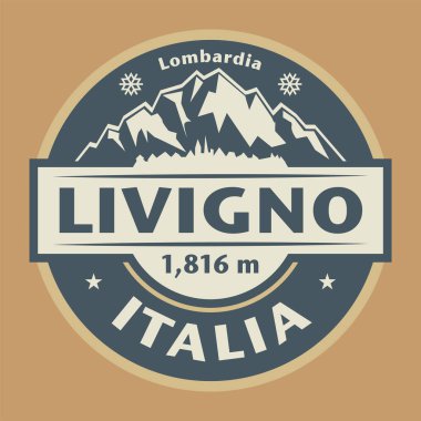İtalya, Livigno isimli soyut pul veya amblem, vektör illüstrasyonu