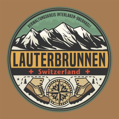 İsviçre, Lauterbrunnen, vektör illüstrasyonu ile soyut pul veya amblem
