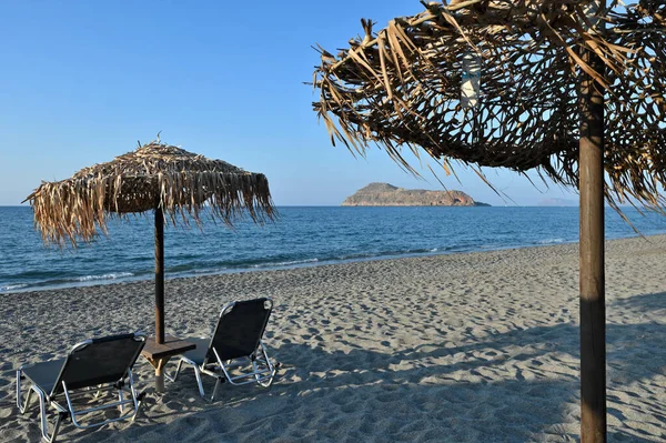 Empty Sunbeds Beach Hotel Crete Island Greece — Stock Photo, Image