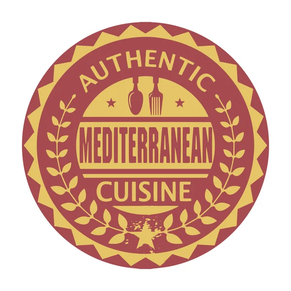 Abstraktní razítko s textem autentické středomořské kuchyně — Stockový vektor