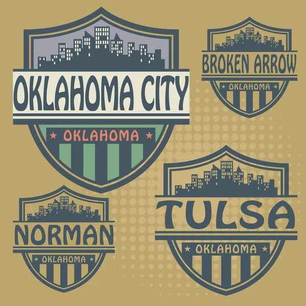 Set de sellos o etiquetas con nombres de ciudades de Oklahoma — Vector de stock