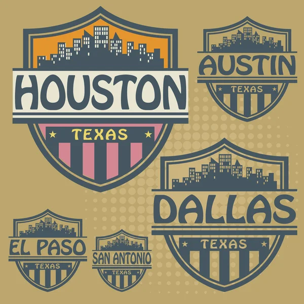 Stamp or label set with names of Texas cities — Stock Vector