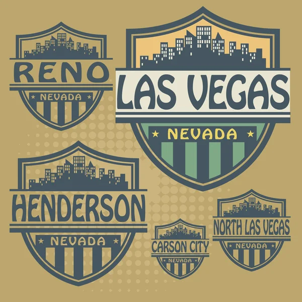 Set de sellos o etiquetas con nombres de ciudades de Nevada — Vector de stock