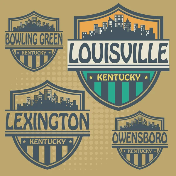 Set de sellos o etiquetas con nombres de ciudades de Kentucky — Vector de stock