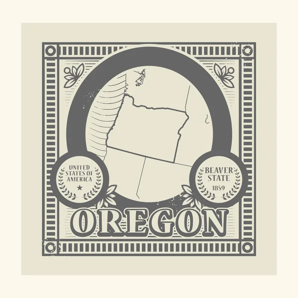 Grunge σφραγίδα με το όνομα και το χάρτη του Όρεγκον, ΗΠΑ — Διανυσματικό Αρχείο