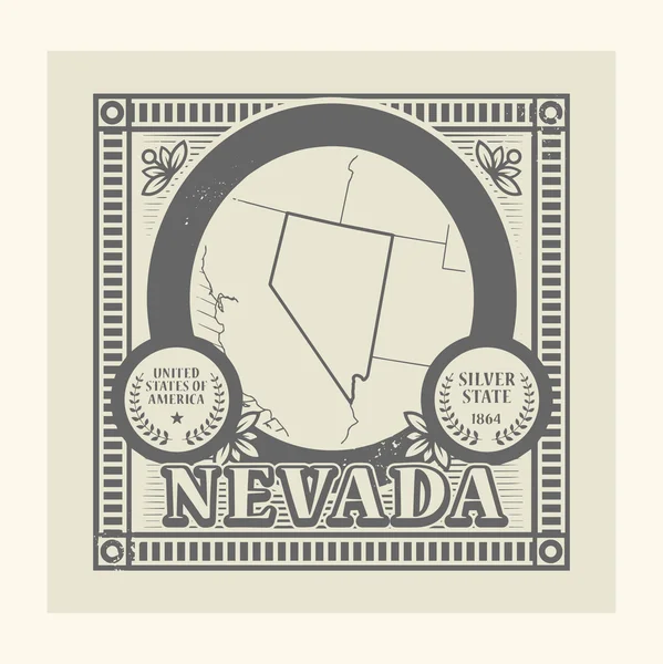 Grunge Rubberstempel met naam en kaart van nevada, Verenigde Staten — Stockvector