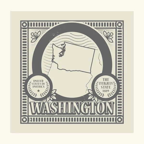 Grunge σφραγίδα με το όνομα και το χάρτη της Ουάσιγκτον, ΗΠΑ — Διανυσματικό Αρχείο