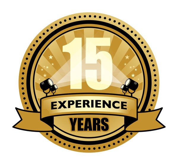 Этикетка с текстом 15 Years Experience написанным внутри

