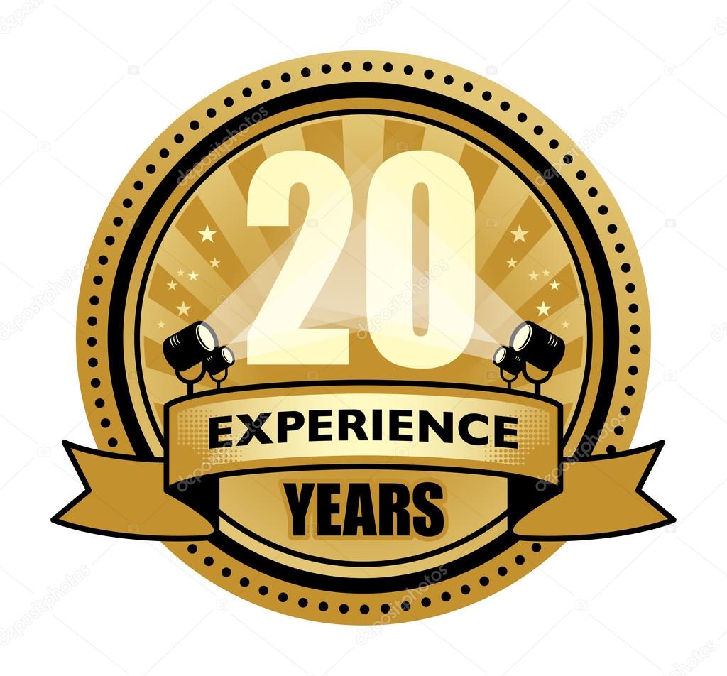 Label with the text 20 Years Experience written inside