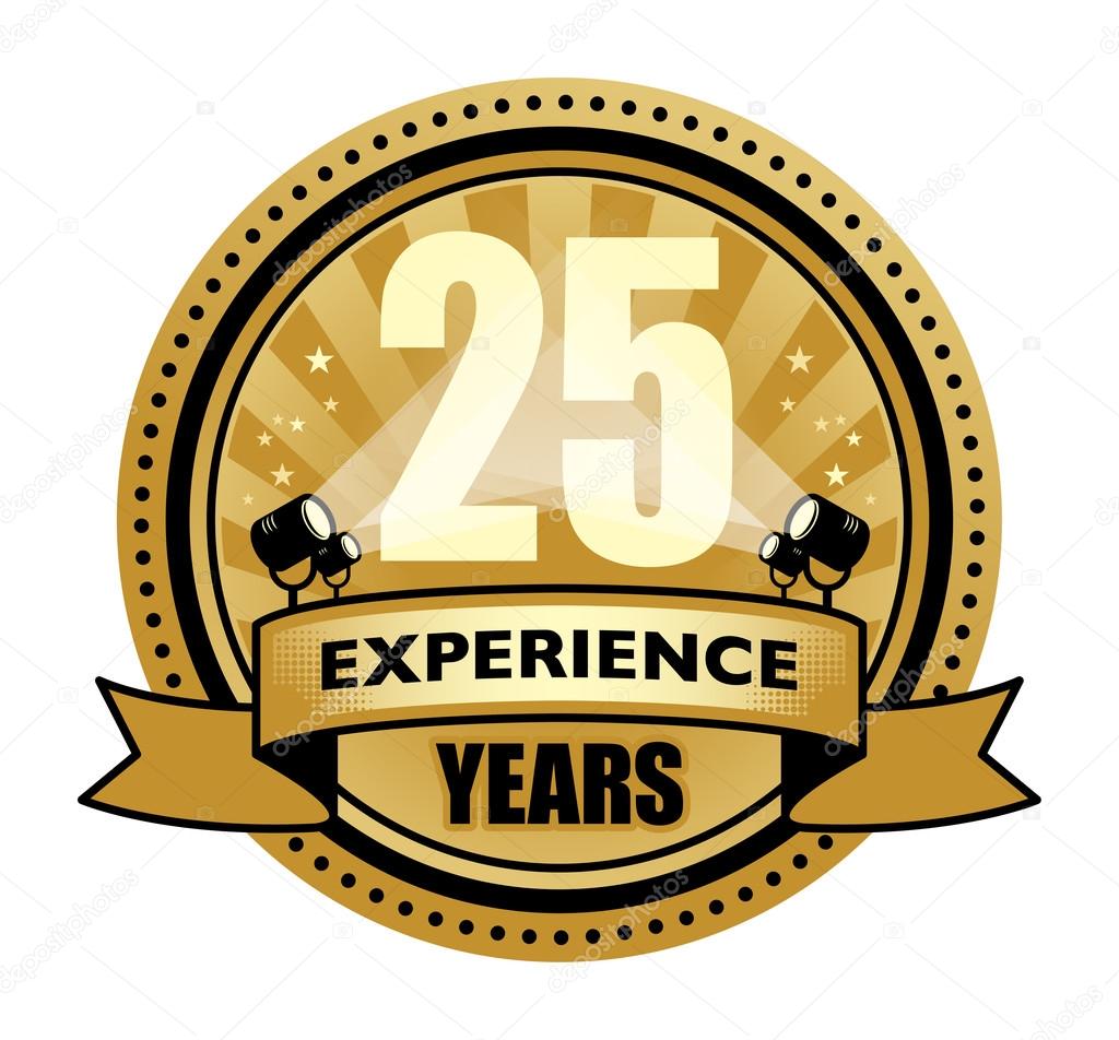 Label with the text 25 Years Experience written inside