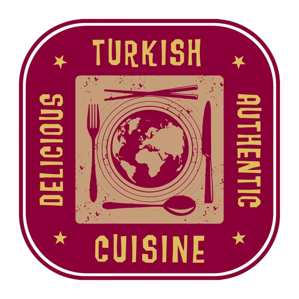 Selo ou rótulo abstrato com o texto Cozinha turca autêntica — Vetor de Stock