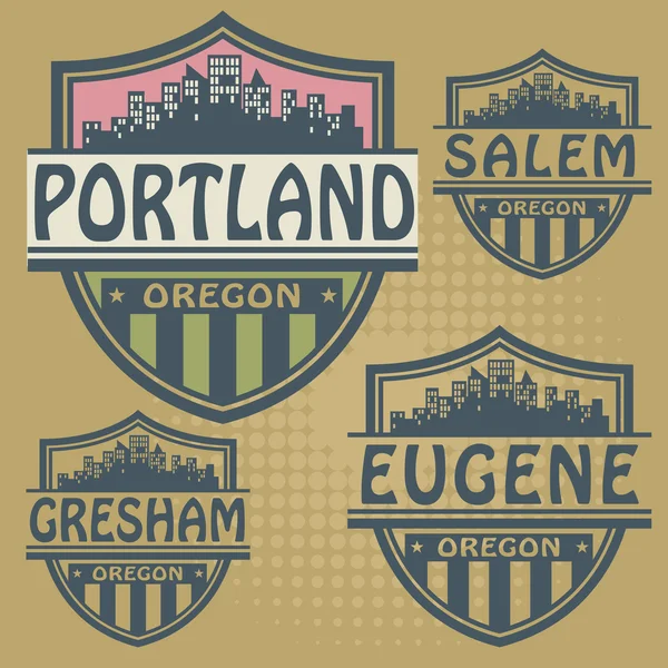 Jeu d'étiquettes avec les noms des villes de l'Oregon — Image vectorielle