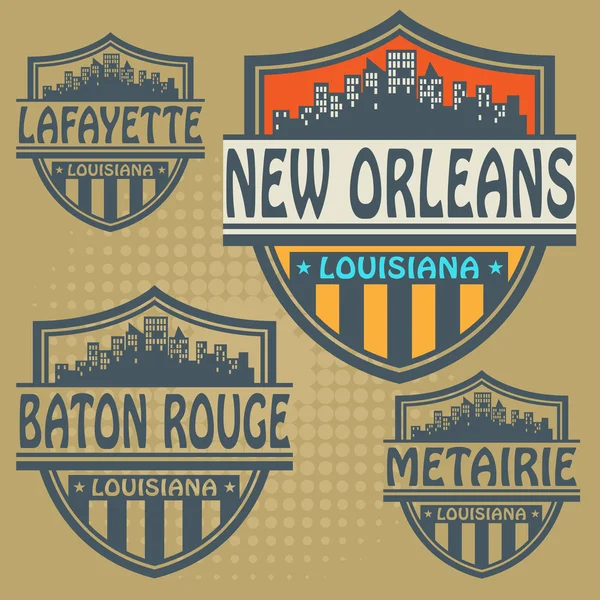 Jeu d'étiquettes avec les noms des villes de Louisiane — Image vectorielle