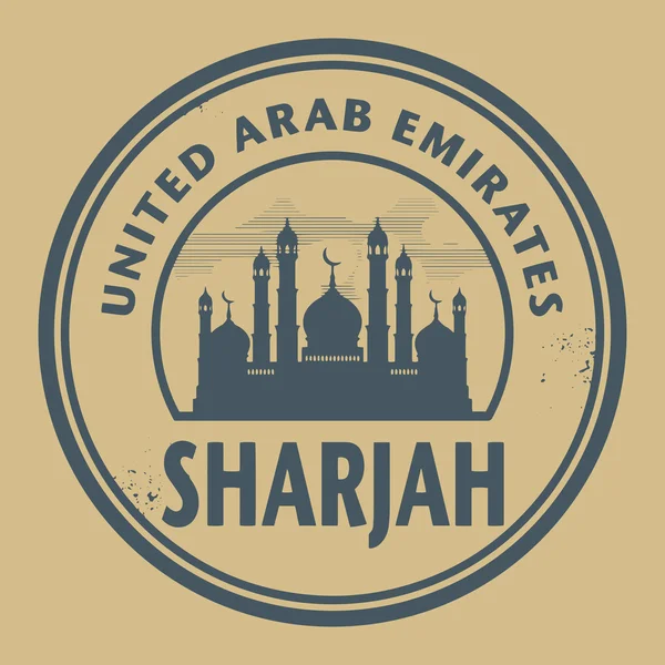 Stempel of label met tekst Sharjah, Verenigde Arabische Emiraten — Stockvector