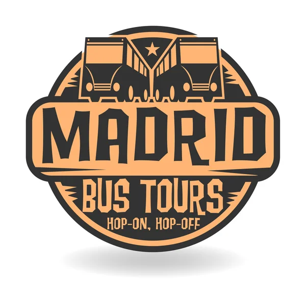 Francobollo astratto con testo Madrid, Bus Tours — Vettoriale Stock