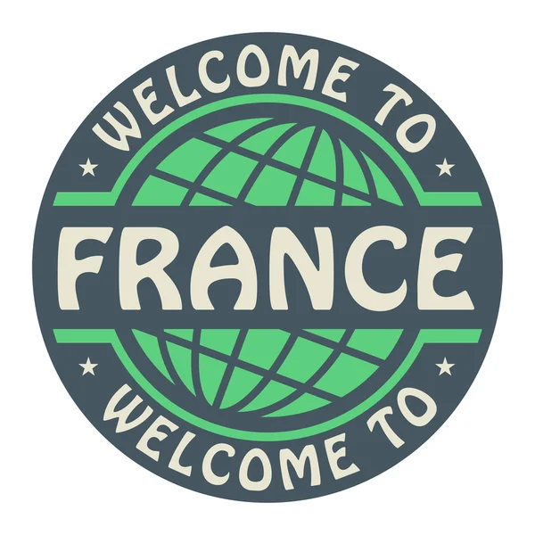 Timbre couleur avec texte Bienvenue en France à l'intérieur — Image vectorielle