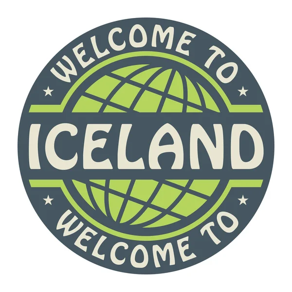 Timbre couleur avec texte Bienvenue en Islande à l'intérieur — Image vectorielle