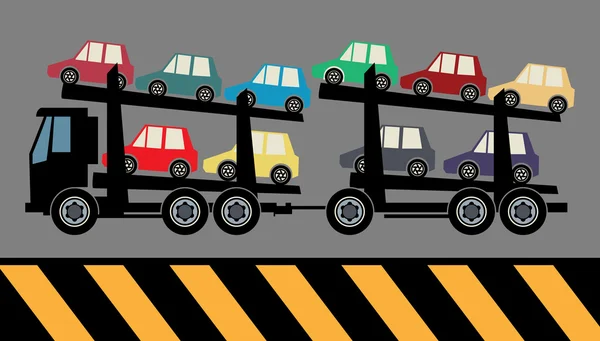 Автомобильный грузовик доставляет новые автомобили — стоковый вектор