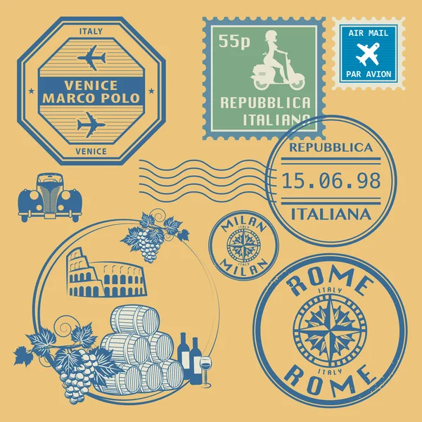 Coffret timbres de voyage — Image vectorielle