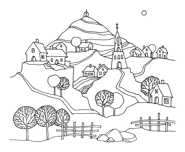 Paisaje rural elaborado a mano — Vector de stock