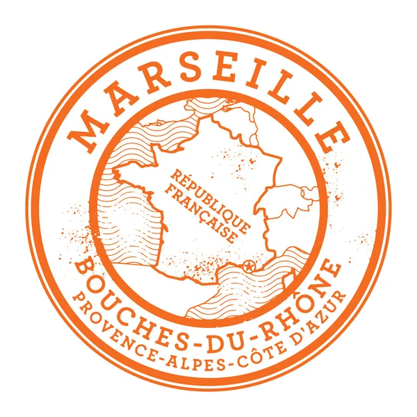 Grunge timbro di gomma con parole Marsiglia, Francia — Vettoriale Stock