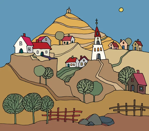 手描きの農村風景 — ストックベクタ