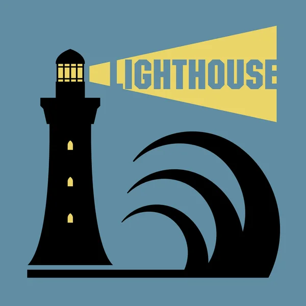 Sticker or label with Lighthouse silhouette — Stock Vector