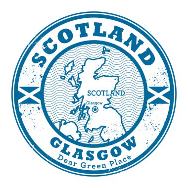 Grunge lastik damgası Glasgow İskoçya, kelimelerle