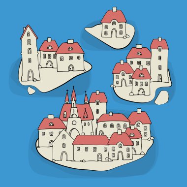 Çizgi film el çizim evleri Islands otelleri