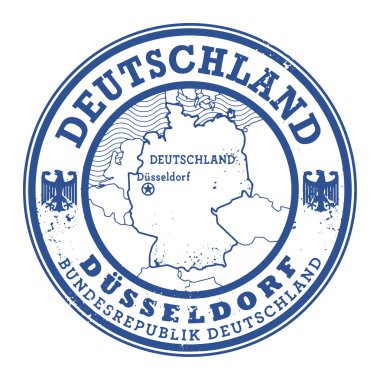 Grunge lastik damgası kelimelerle Deutschland, Dusseldorf