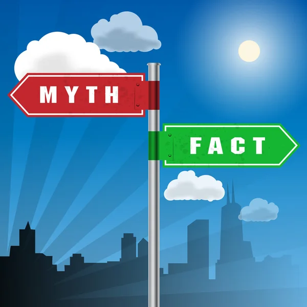 Tanda jalan dengan kata-kata Mitos, Fakta - Stok Vektor