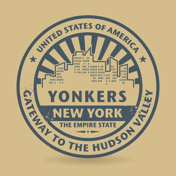 Timbro di gomma Grunge con il nome di Yonkers, New York — Vettoriale Stock