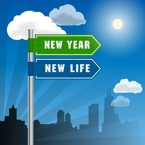 Road sign with words New Year, New Life — Stock Vector