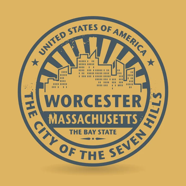 Timbro Grunge con il nome di Worcester, Massachusetts — Vettoriale Stock