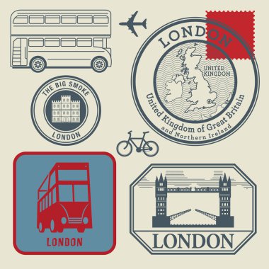 Travel stamps set, London clipart