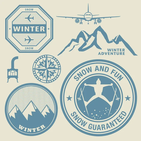Zimowe motywy znaczki lub etykiety — Wektor stockowy