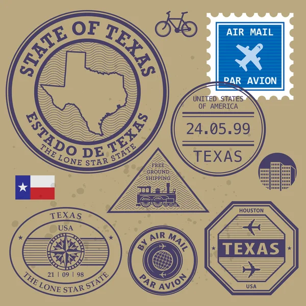 Штамп с названием и картой Техаса, США — стоковый вектор