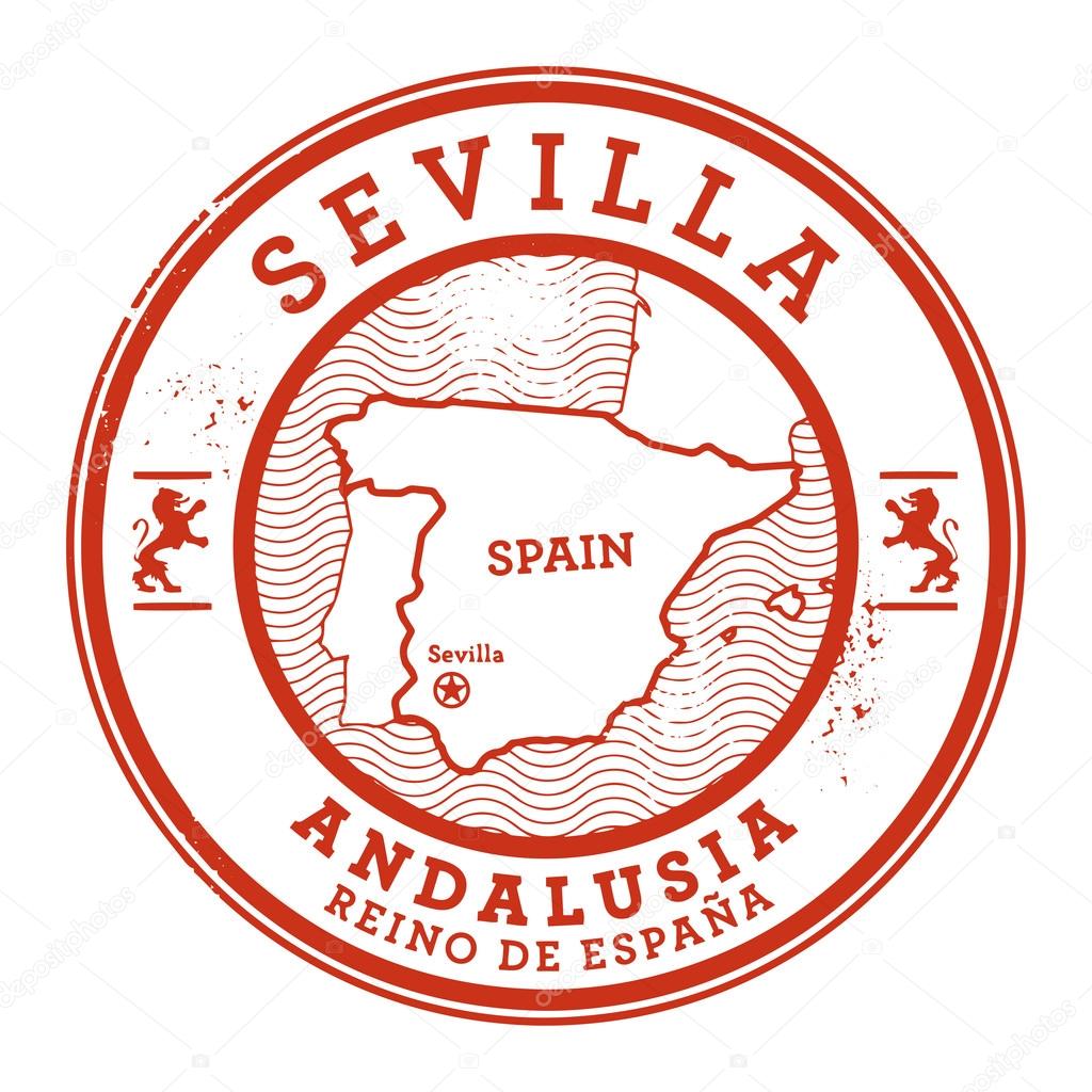 Grunge rubber stamp with words Sevilla, Spain inside