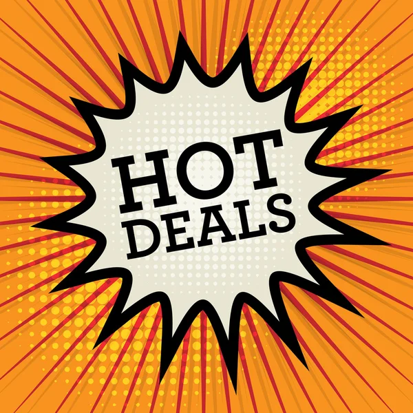 Komische explosie met tekst Hot Deals — Stockvector