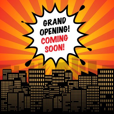 Komik patlama ile metin Grand açılış Coming Soon