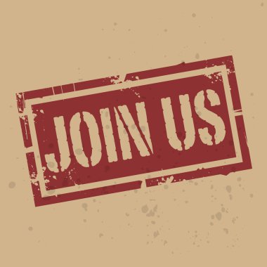 Soyut damga veya etiketi metin bize katılın