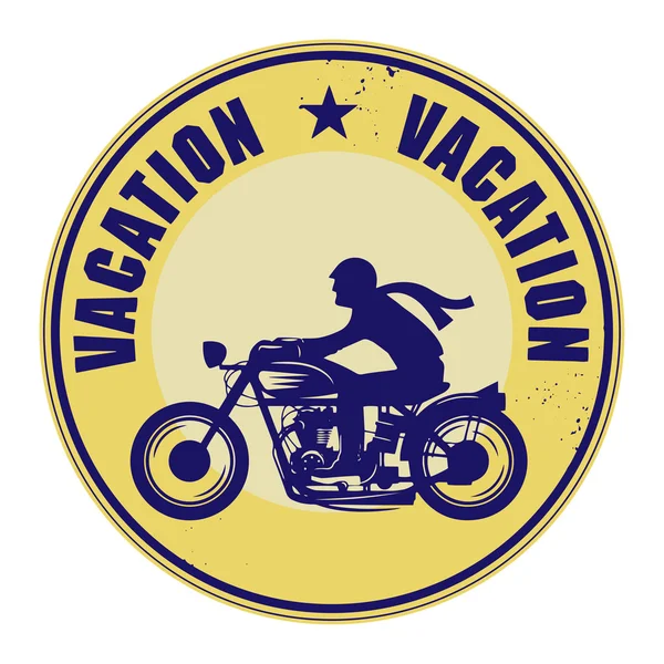 摩托车在一枚邮票和单词写在里面的假期 — 图库矢量图片