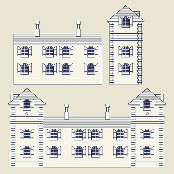Vintage house or factory set, vector — Stock Vector