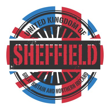 Grunge lastik damgası metinle İngiltere, Sheffield