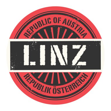 Grunge lastik damgası metinle Avusturya Cumhuriyeti, Linz