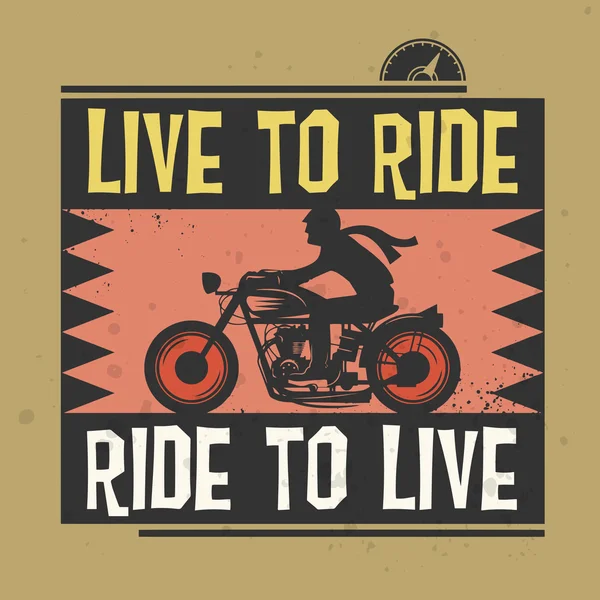 Sello de motociclista o etiqueta con el texto Live to Ride, Ride to Live in — Vector de stock