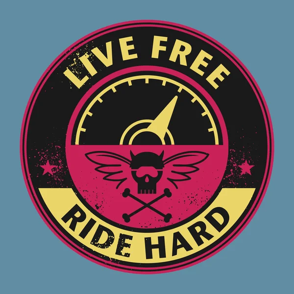 Sello de motociclista o etiqueta con el texto Live Free, Ride Hard inside — Vector de stock